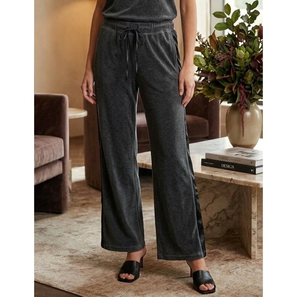 St. Johns Bay‎ SB Active Velour Track Pants Women's Size L Gray Yoga Drawstring